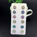 6 Pairs Womens Colorful Earring Galaxy Time Gem Stainless Steel Stud Earrings