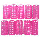 10 Pcs Hairdressing Hair Curling Tool Pink Plastic DIY Roller Curler D2P4