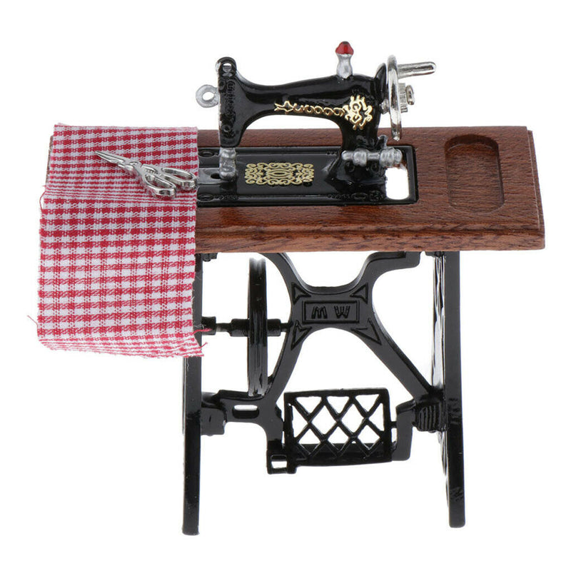 1/12 DollsHouse Furniture metal sewing machine with fabric decor accessories