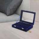 24 grid Display Box Jewelry Storage Glass Bracelet Watch pillow Buckle Blue