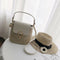 Straw Weave Women Bucket Handbags Summer Beach Totes Shoulder Bags (White)