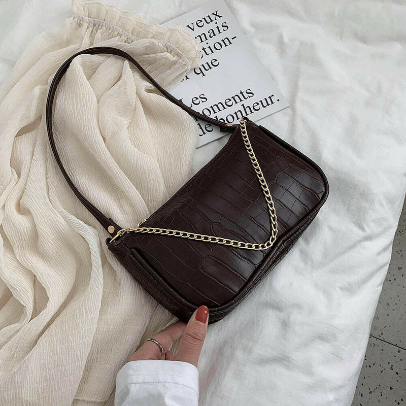Crocodile Leather Women Handbags Shoulder Ladies Totes Bags (Chain Coffee)
