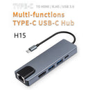 5 in 1 USB 3.1 Type-C HUB Aluminum Alloy 4K HDMI 2 USB3.0 PD RJ45 Adapter A