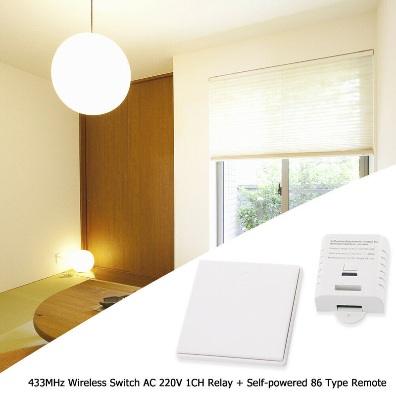433MHz Wireless Switch AC 220V 1CH Relay Receiver + Self- 86 Type Remote