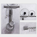 6 Hooks Kitchen Utensil Holder Hook Rail Stainless Steel Hanging Rack Holder