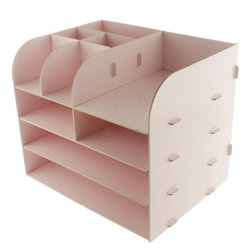 Desktop Organizer Office Storage Rack Wood Display Shelf Display Pink