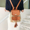 Leather Woven Backpacks Women Tassel Flap Schoolbags Knapsack (Light Brown) A