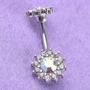 Flower Dangle Navel Belly Button Ring Barbell Crystal Piercing Body Jewelry OZ