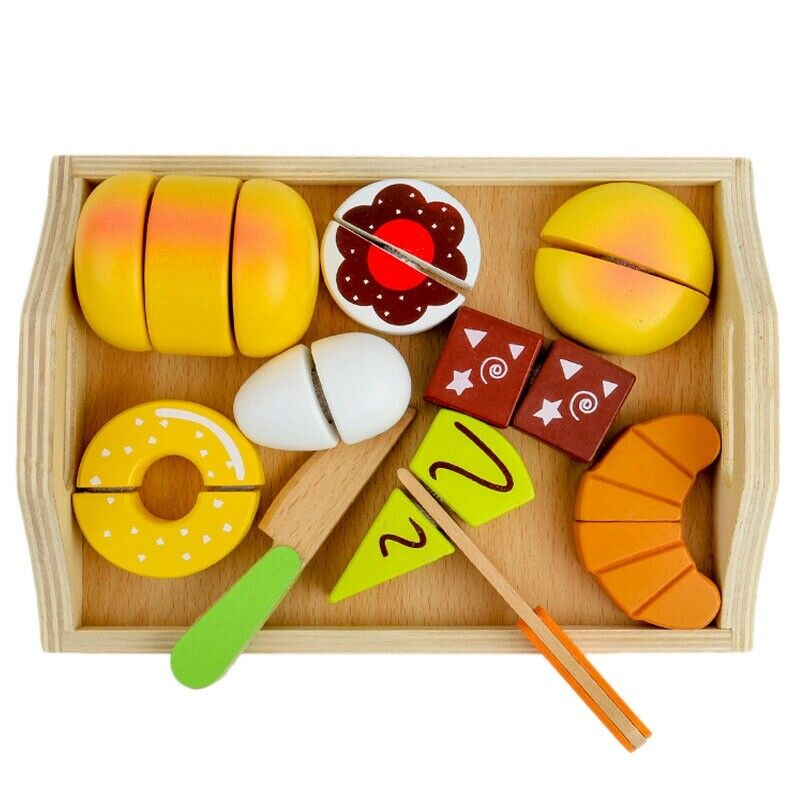 Children Pretending Toys Wooden Cut Food Cut Bread Toys Boy Girl Play House S2M2