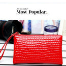 Retro Crocodile Leather Women Clutch Bag Zipper Purse Solid Handbag (Red)