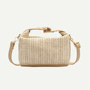 Women Straw Shoulder Bag PU Splicing Female Casual Messenger Pouch (Khaki)