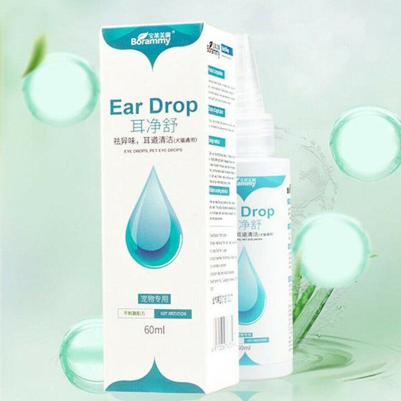 Pet Ear Drops for Cats Dogs Rabbits Kills Ear Mites Wax Softener, 60ml / Bottle