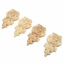 4pcs 10*6cm Rubber wood Carved Corner Onlay Applique Door Cabinet Rose Unpa V6I2