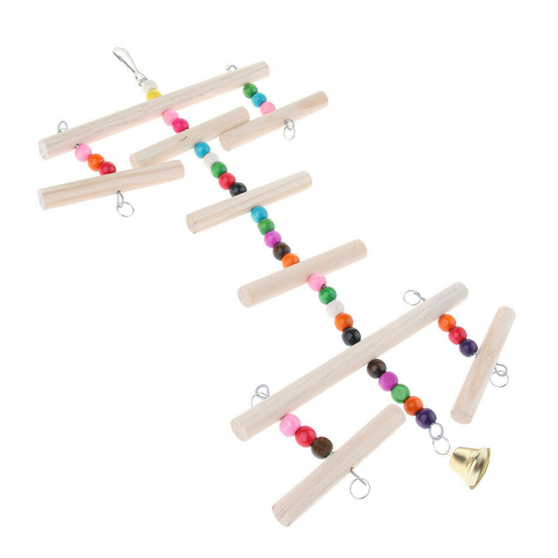 Parrot Bird Wooden Ladder Perch Toys Small Beads Varicolored