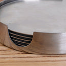 6 pcs Stainless Steel Home Hotel Bar Decor Mat Round Coaster Set with Holder