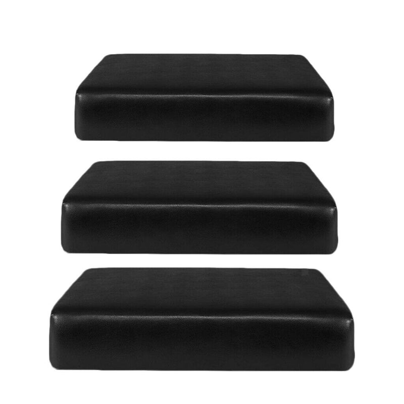 3x PU Leather Single Seat Cushion Slipcovers Covers for Sofa Couch Chairs Black