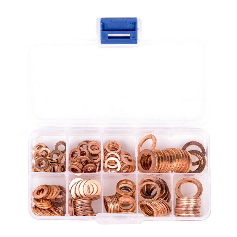 200Pcs Copper Washers M5-M14 Flat Ring Assortment Washer Sump Plug Assorted Box