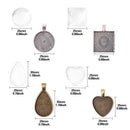 48-Pieces 4 Styles Pendant Trays 24Pcs Round & Square & Heart & Teardrop An