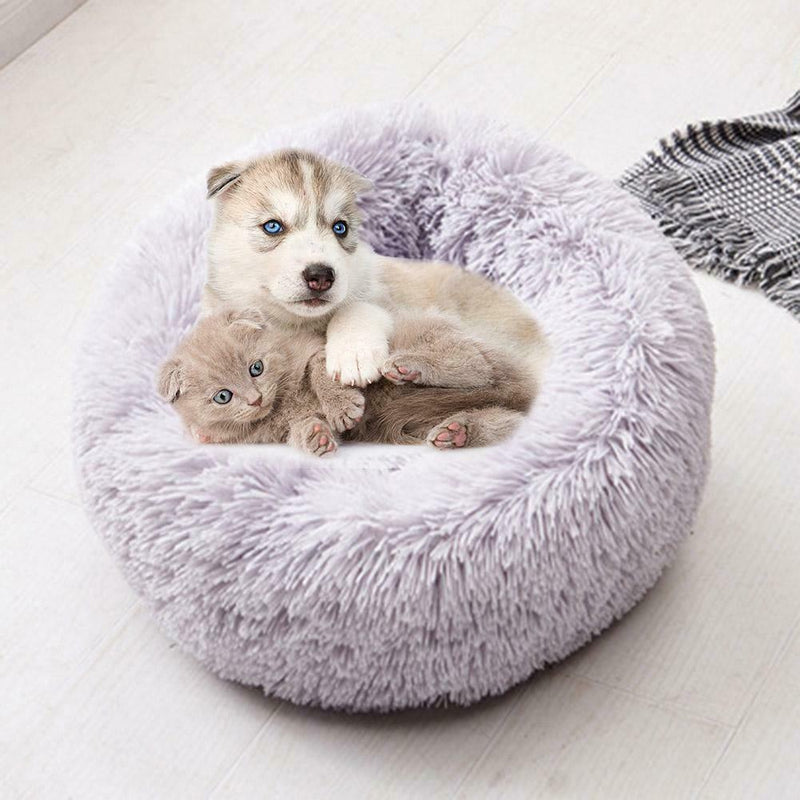Round Soft Dog Bed Plush Kennel Nest Velvet Folding Pet Mat (Grey XS)