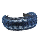 Blue Lace Floral Embroidery Wide Alice Band Headband Hairband for Women