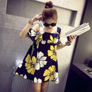 Fashion Floral Print Dress Women Summer Square Collar Ruffle Loose Dresses A