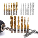 6pcs Metric Thread M3-M10 Titanium Coated Drill HSS and Tap Bits 1/4" Hex Shank