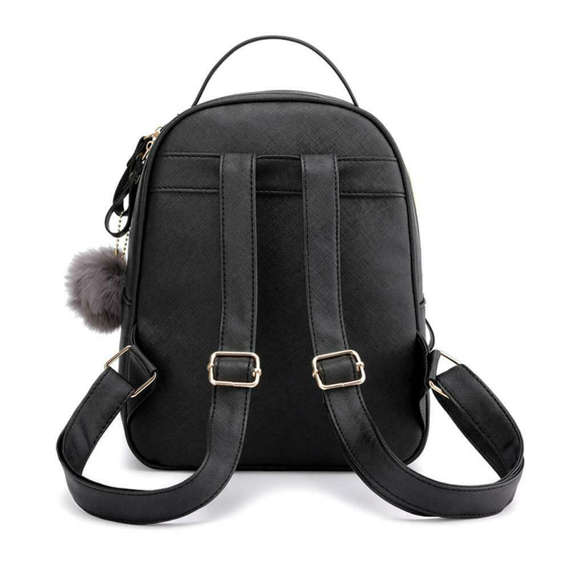 Teenagers Backpack PU Leather Shoulder Bag School Bags Girls Cat Square Satc