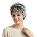 Women 10 inches Natural Gray Synthetic Short Straight Layered Wigs with Bangs