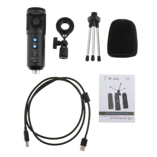 PC USB Condenser Microphone with Tripod Stand for Desktop Laptop Podcasting