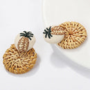 Handmade Pineapple Drop Earrings For Women Wooden Straw Weave Rattan Earrin C5P2