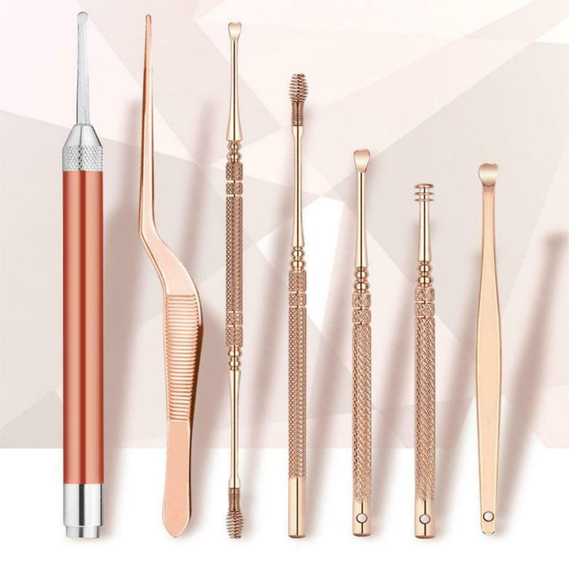 7-piece Set LED Light Ear Wax Removal Remover Kit Cleaner Curette Tool