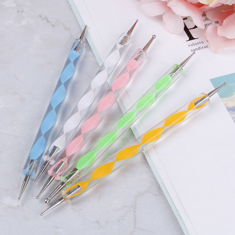 5pcs 2 way marbleizing dotting manicure tools painting dot pen nail art paint Dz