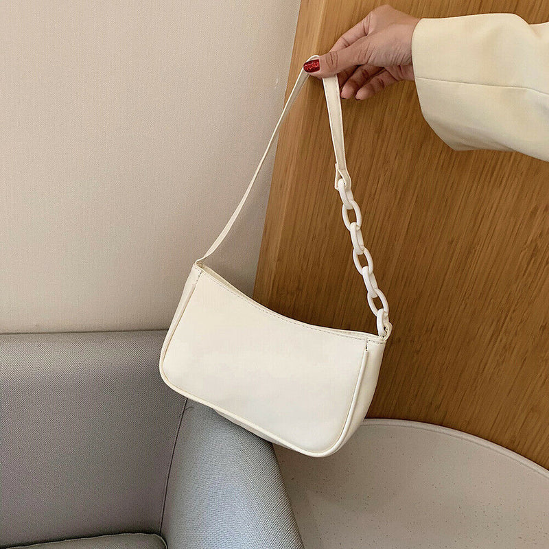 Pure Soft Leather Women Handbag Small Underarm Shoulder Totes Bag (Beige)