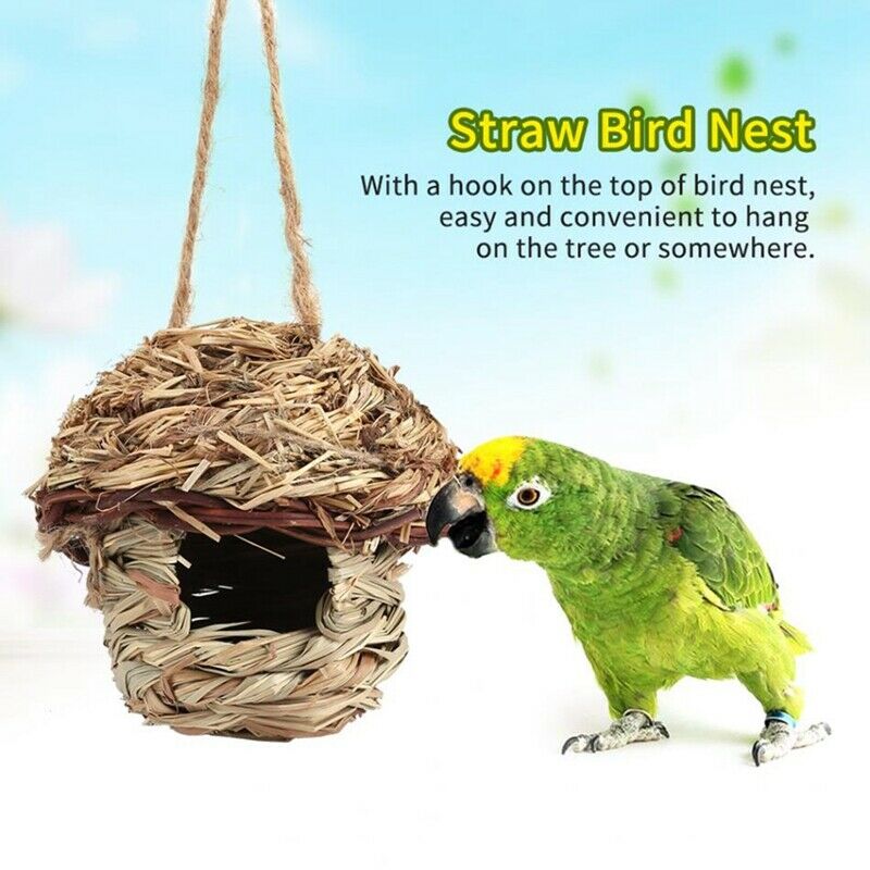 Straw Bird Nest Birdhouse for Parrot Hamster Small Animal's Cage Birds Bree B1X8