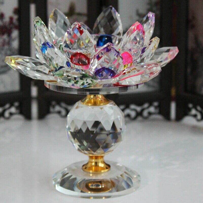 Glass Block Lotus Flower Metal Candle Holders Feng Shui Home Decor Big Teal R4D6