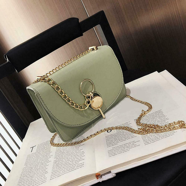 Fashion Women Messenger Bag Leather Pure Color Chain Shoulder Bag (Green) A#S
