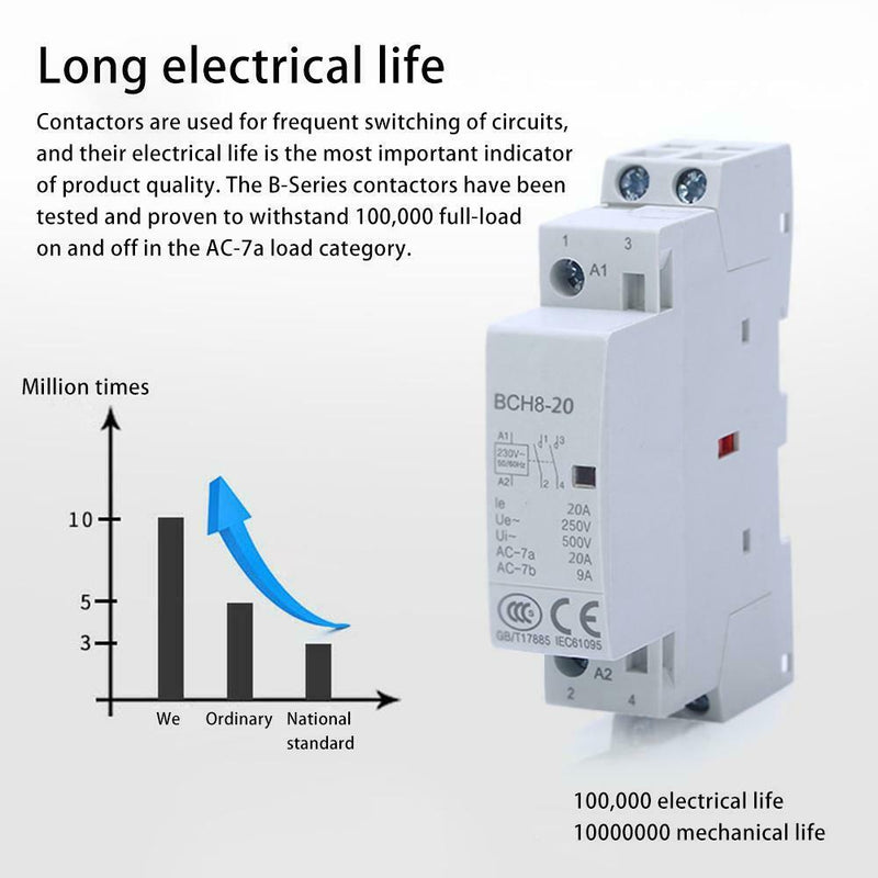 AC Contactor Relay 2P 20A 230V 2NO 60HZ Din Rail Household Durable AC Contactor