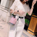 Women PVC Chain Handbag Clear Rivet Beach Shoulder Messenger Bucket Bag/Red