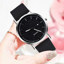 Women Casual Quartz Watches Minimal Leather Round Dial Wristwatch (Black) A