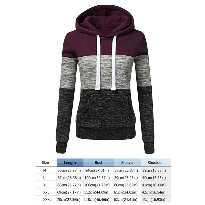 Stitching Women Long Sleeve Hit Color Autumn Leisure Hoodies (Red M) A