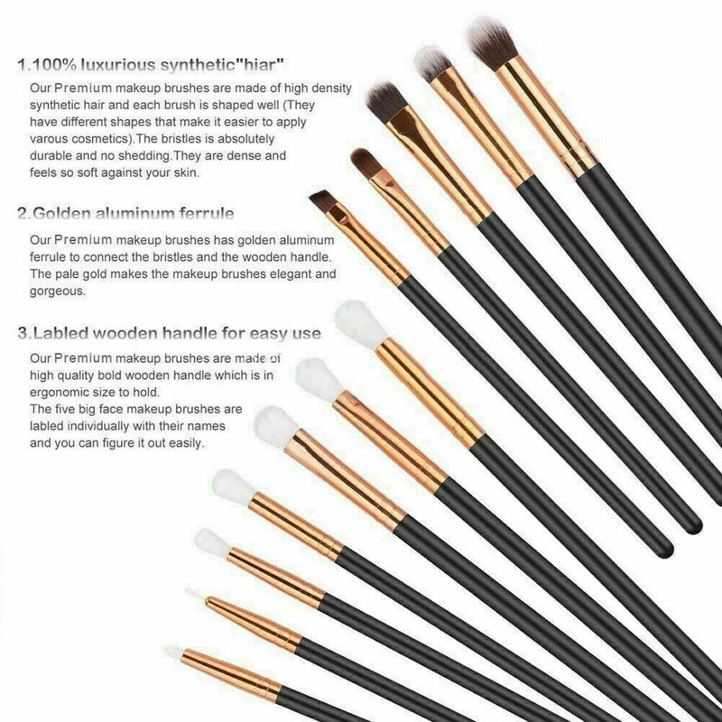 12pcs Eye Cosmetic Brush Set Eyeshadow Eyebrow Blending Br Set Makeup Brush G5E1