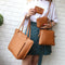 4pcs Women PU Leather Handbag Shoulder Bag Clutch Bag Card Holder(Brown)
