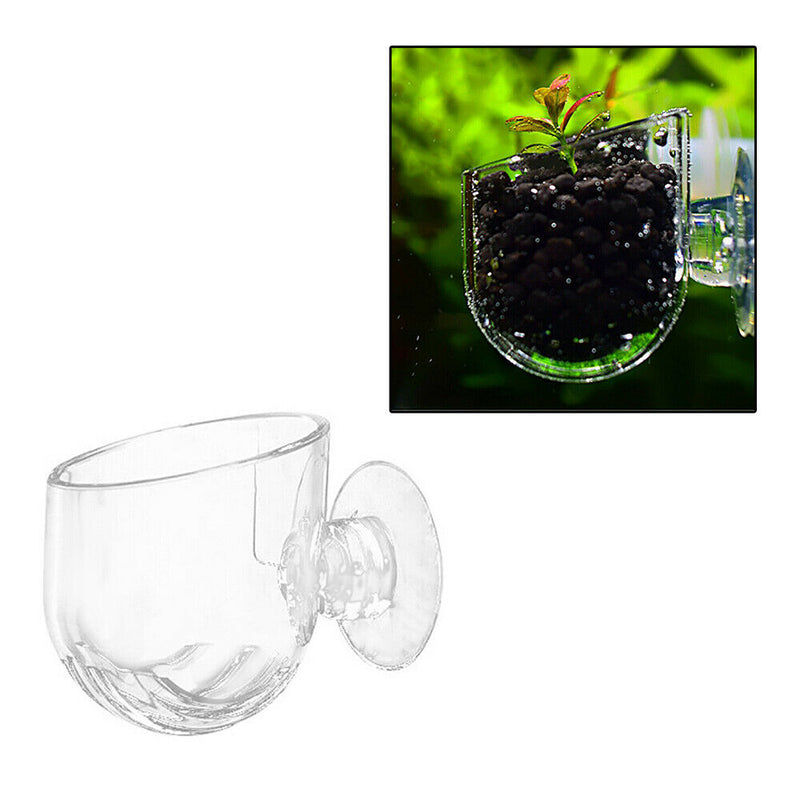 2x Aquarium Plant Holder Fish Tank Glass Plants Pot with Suction Cup Aquatic Cup