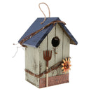 Set of 2 Bird House Wooden Carved Floral Birdhouse with Hanging - Blue