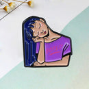 Cartoon Bored Girl Drip Oil Brooch Denim Jacket Badge Lapel Pins (Style 2) A
