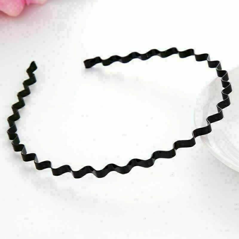5pcs Unisex Sport Headband Black Head Hoop Band Hairband Metallic Wavy Hair O8W5