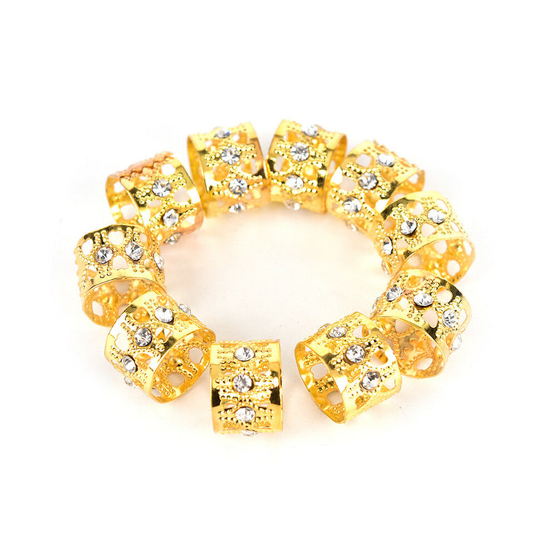 10Pcs Braiding Hair Rings Dreadlock Marley Braids Beads Clips Cuffs Rhineston Ew
