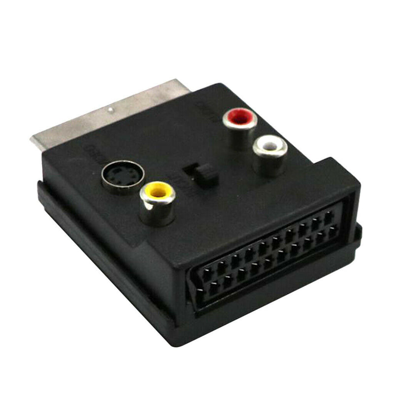 Switchable Scart Male to Scart Female M/F S-Video 3 RCA Audio Socket Black