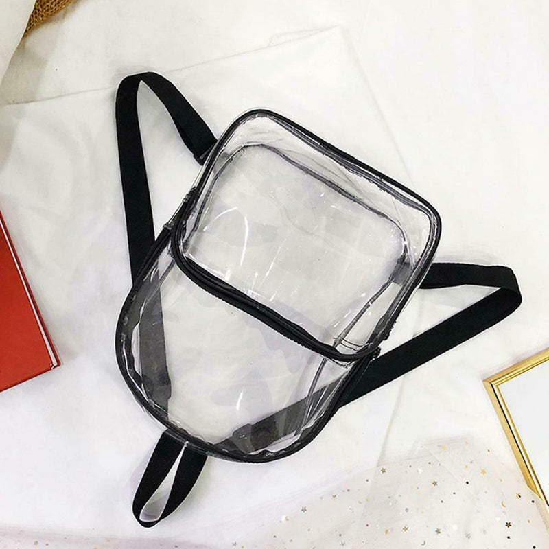 Transparent PVC Backpacks Women Clear School Knapsack Shoulder Bags (Black)