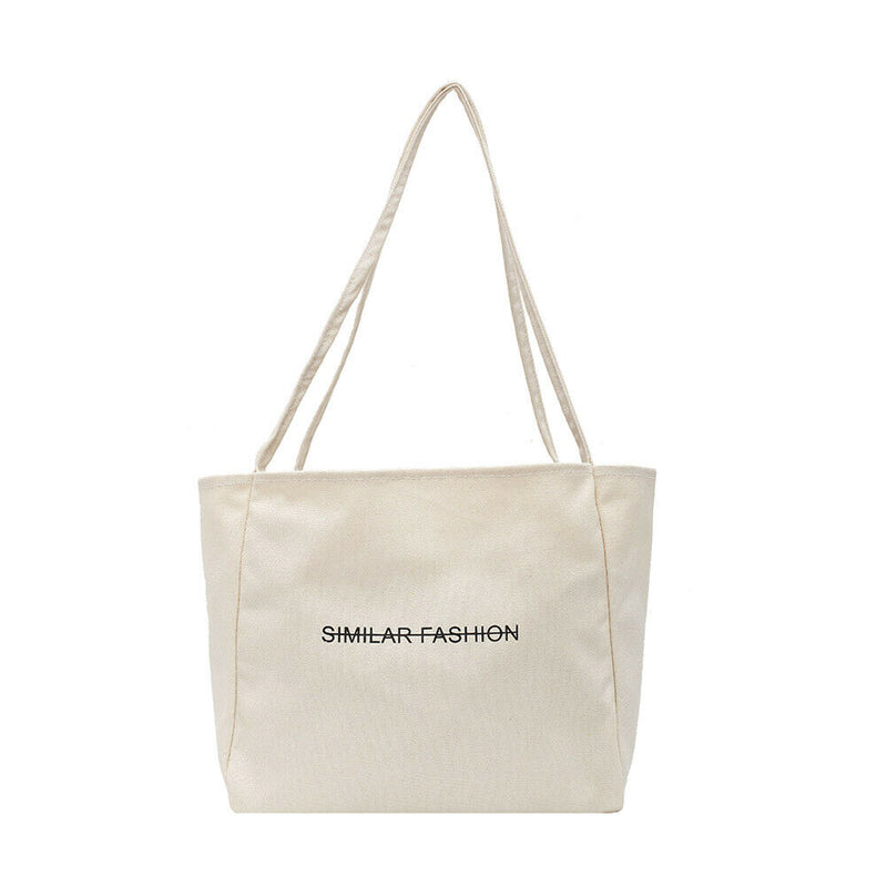 Fashion Large Capacity Shoulder Bag Canvas Handbag Shopping Totes (White)